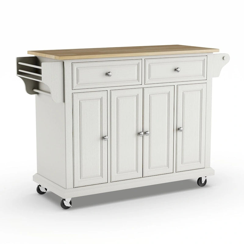Crosley Full Size White Natural Wood Top Kitchen Cart Island - 18d x 51.5w x 36h