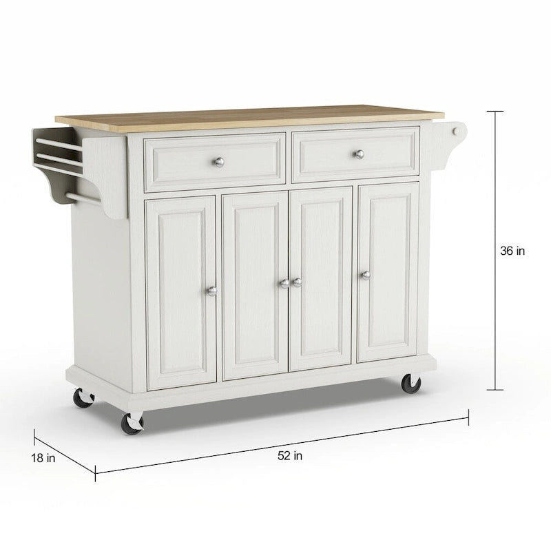 Crosley Full Size White Natural Wood Top Kitchen Cart Island - 18d x 51.5w x 36h