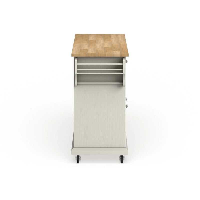 Crosley Full Size White Natural Wood Top Kitchen Cart Island - 18d x 51.5w x 36h