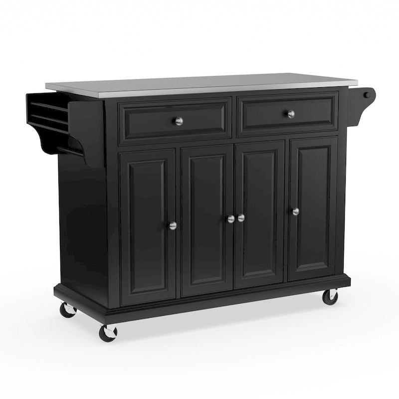 Crosley Full Size Black Finish Stainless Steel Top Kitchen Cart/ Island - 18d x 51.5w x 36h