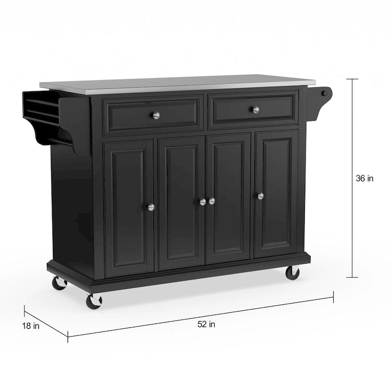 Crosley Full Size Black Finish Stainless Steel Top Kitchen Cart/ Island - 18d x 51.5w x 36h
