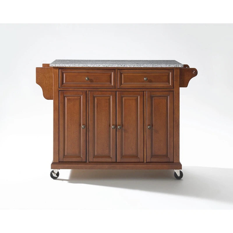 Crosley Full Size Granite Top Kitchen Cart in Cherry - 18d x 51.5w x 36h