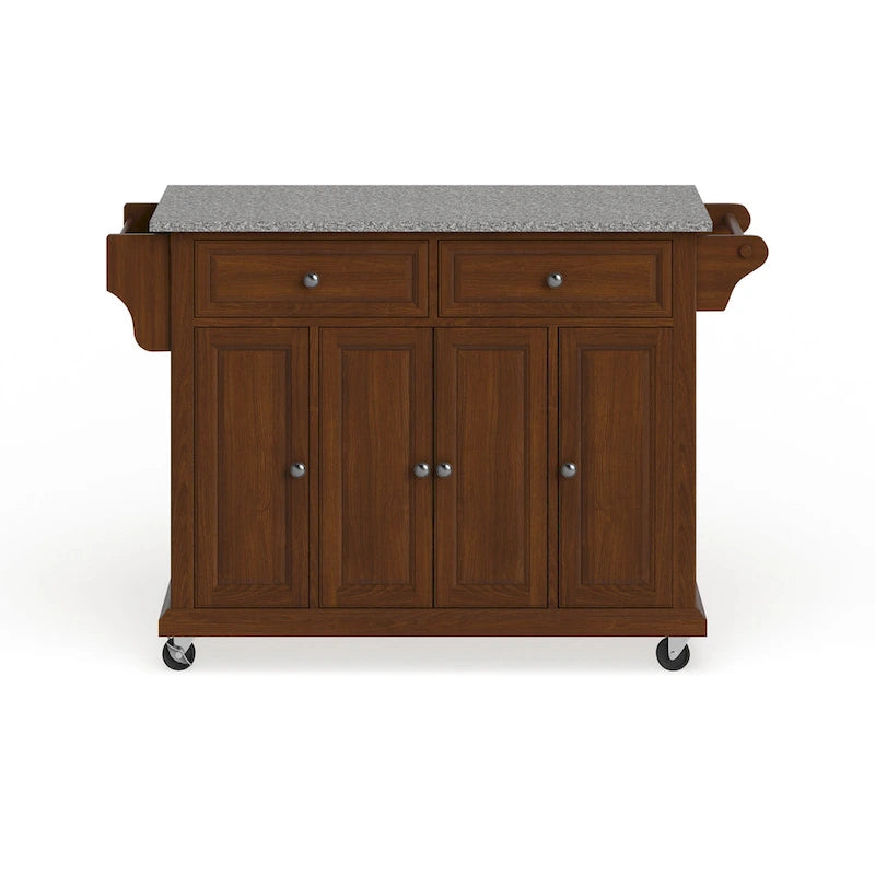 Crosley Full Size Granite Top Kitchen Cart in Cherry - 18d x 51.5w x 36h