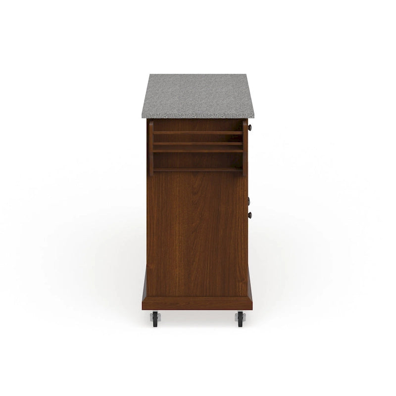 Crosley Full Size Granite Top Kitchen Cart in Cherry - 18d x 51.5w x 36h