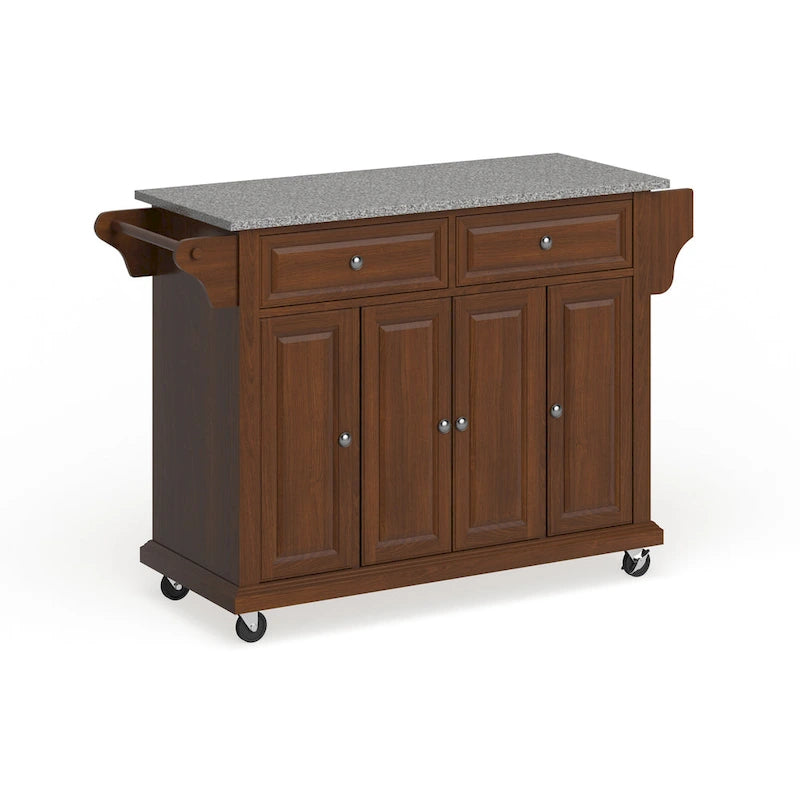 Crosley Full Size Granite Top Kitchen Cart in Cherry - 18d x 51.5w x 36h