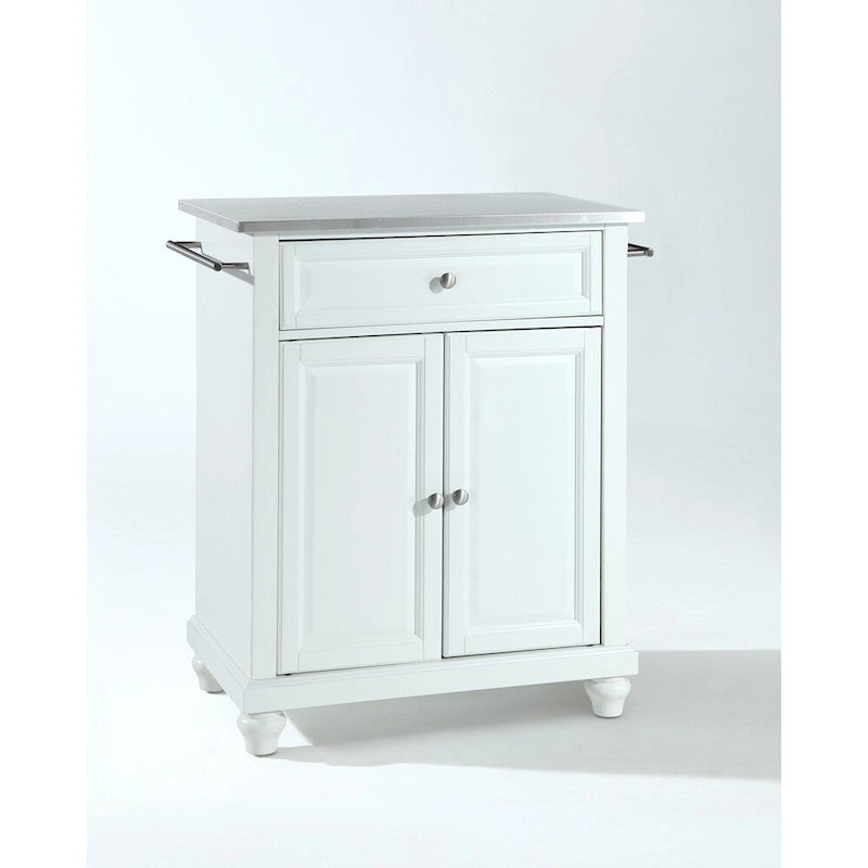 Crosley Cambridge Stainless Steel Top Portable Kitchen Island in White Finish - 18d x 31w x 35h