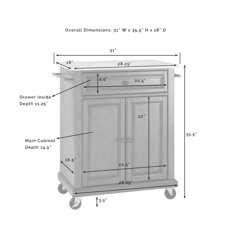 Crosley Compact Wood Top Kitchen Cart - 31W x 18D x 35.5H