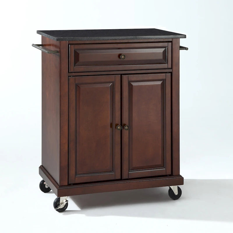 Crosley Compact Solid Black Granite Top Portable Kitchen Cart/ Island in Vintage Mahogany Finish - 18d x 31w x 35.5h