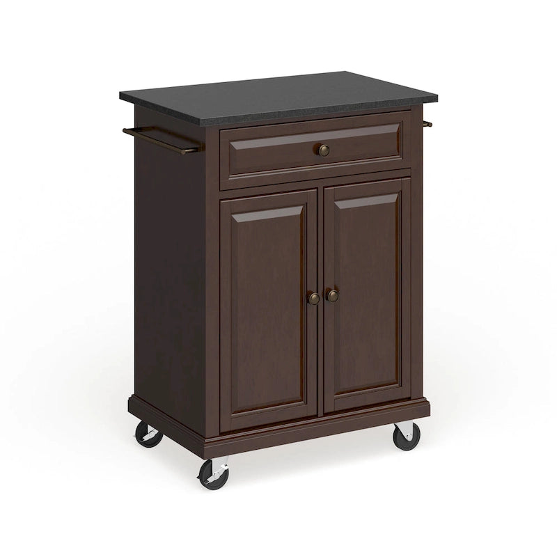 Crosley Compact Solid Black Granite Top Portable Kitchen Cart/ Island in Vintage Mahogany Finish - 18d x 31w x 35.5h