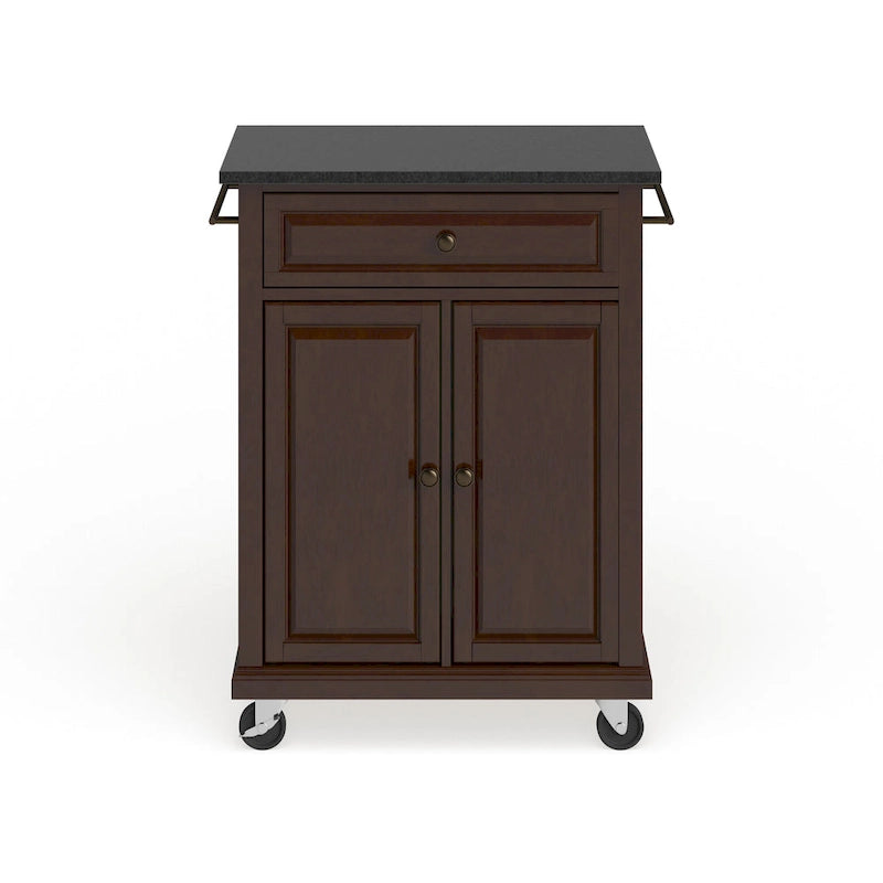 Crosley Compact Solid Black Granite Top Portable Kitchen Cart/ Island in Vintage Mahogany Finish - 18d x 31w x 35.5h