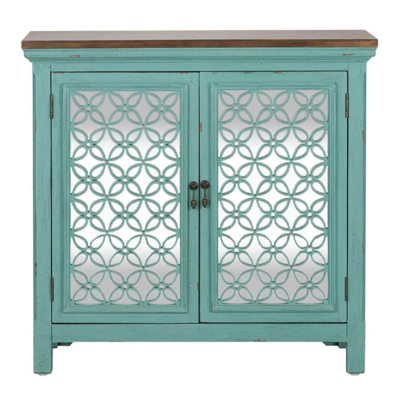 Kensington Turquoise W/ Worn Wood Tone Top 2 Door Accent Cabinet