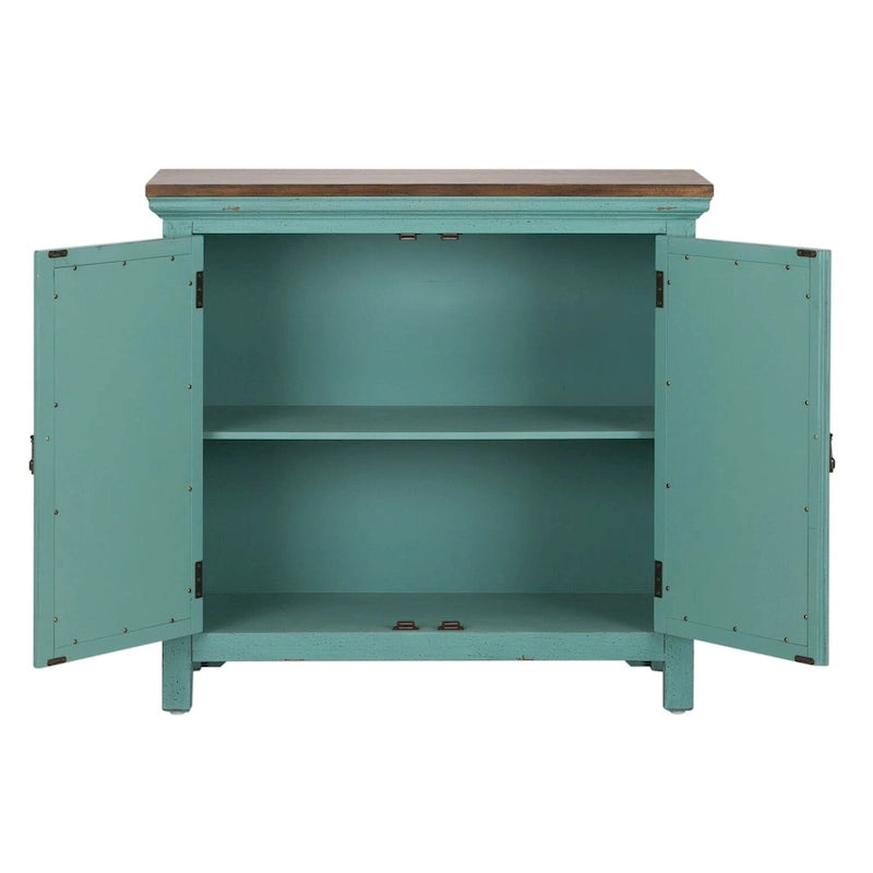 Kensington Turquoise W/ Worn Wood Tone Top 2 Door Accent Cabinet