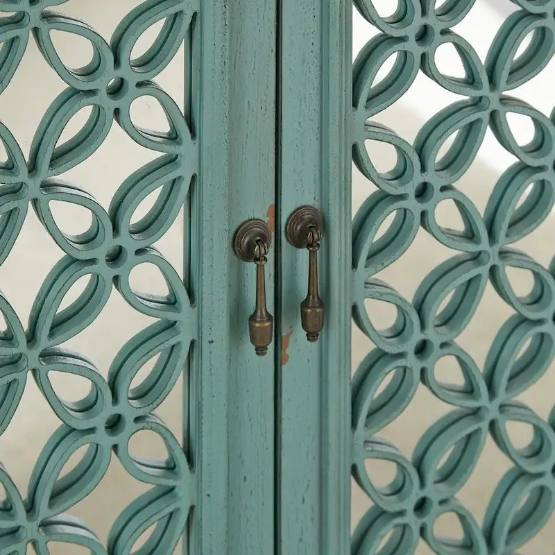 Kensington Turquoise W/ Worn Wood Tone Top 2 Door Accent Cabinet