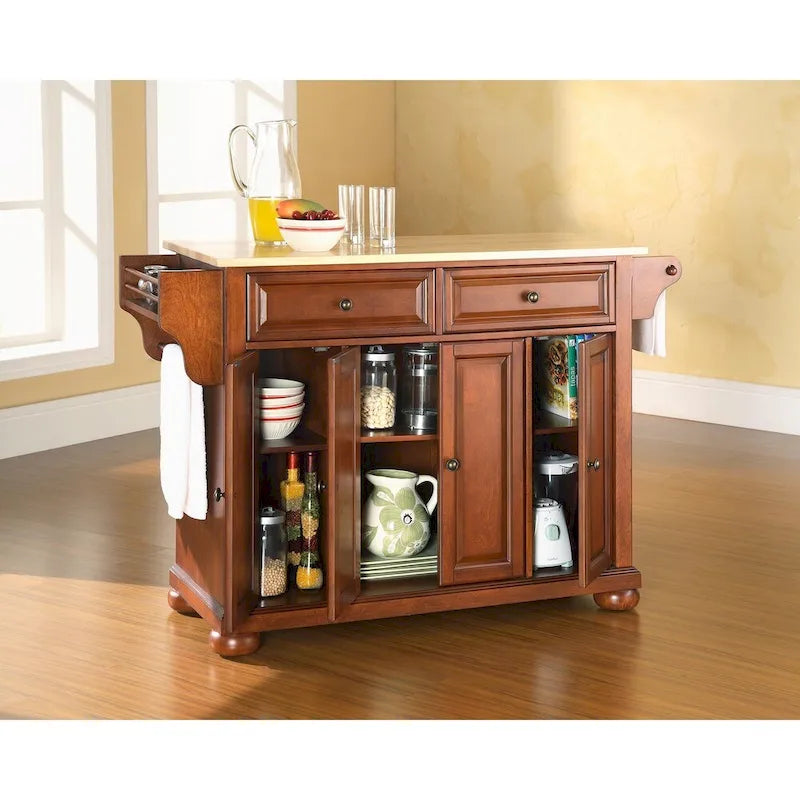 Crosley Alexandria Wood Top Full Size Kitchen Island/Cart in Classic Cherry Finish - 18d x 51.5w x 34h