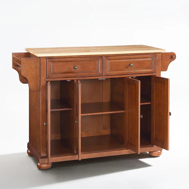 Crosley Alexandria Wood Top Full Size Kitchen Island/Cart in Classic Cherry Finish - 18d x 51.5w x 34h