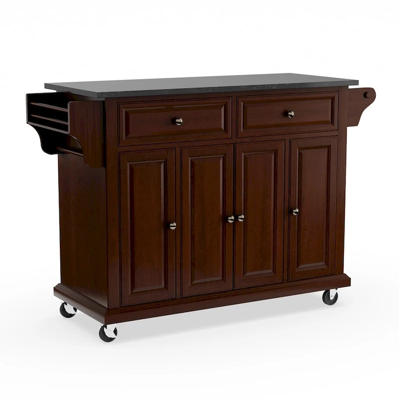 Crosley Full Size Solid Black Granite Top Kitchen Cart - 18d x 51.5w x 36h