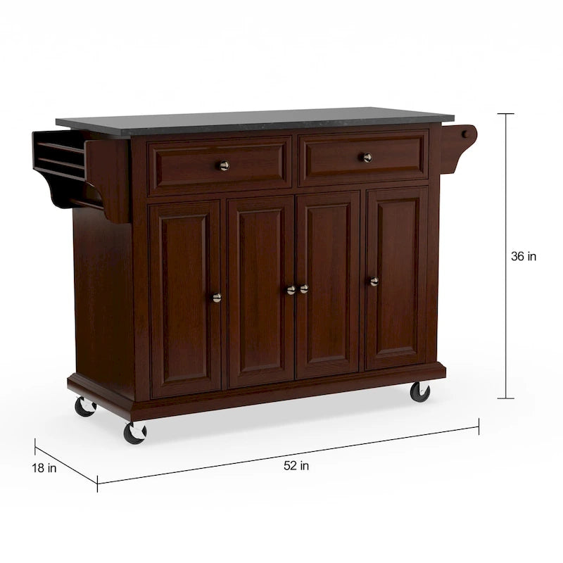 Crosley Full Size Solid Black Granite Top Kitchen Cart - 18d x 51.5w x 36h