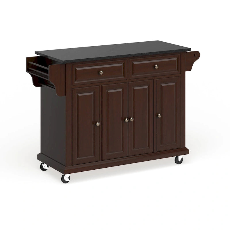 Crosley Full Size Solid Black Granite Top Kitchen Cart - 18d x 51.5w x 36h