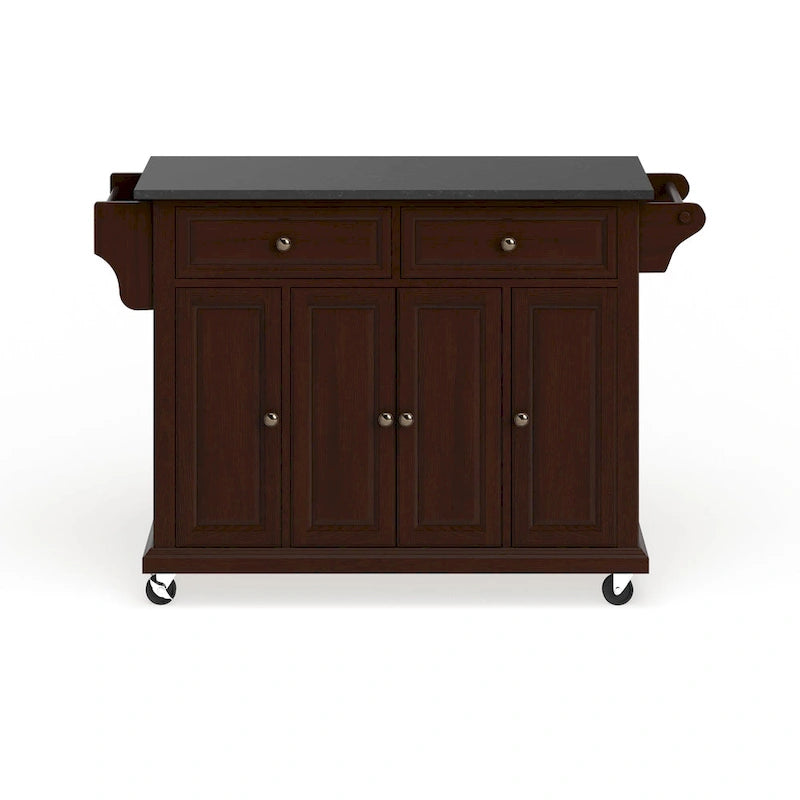Crosley Full Size Solid Black Granite Top Kitchen Cart - 18d x 51.5w x 36h