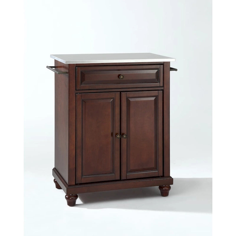 Crosley Cambridge Vintage Mahogany Portable Kitchen Island with Stainless Steel Top - 31W x 18D x 35H