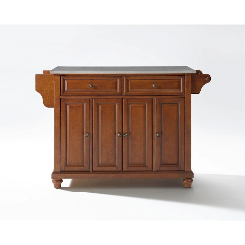 Crosley Cambridge Stainless Steel Top Kitchen Island in Classic Cherry Finish - 18d x 51.5w x 36h