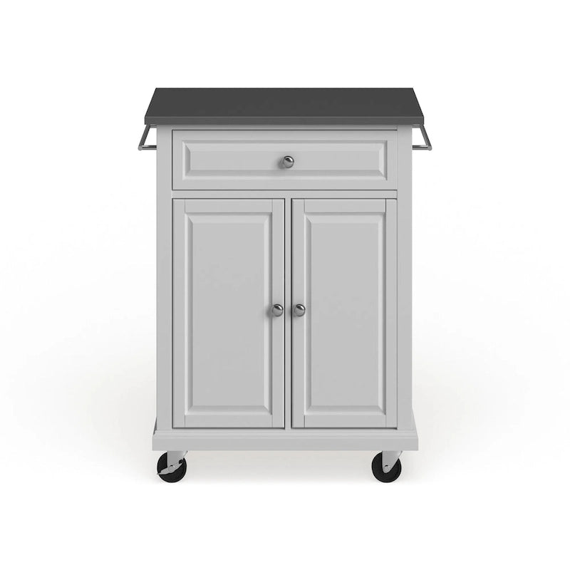 Crosley Compact White Wood Portable Kitchen Cart/ Island with Stainless Steel Top - 18d x 31w x 35.5h