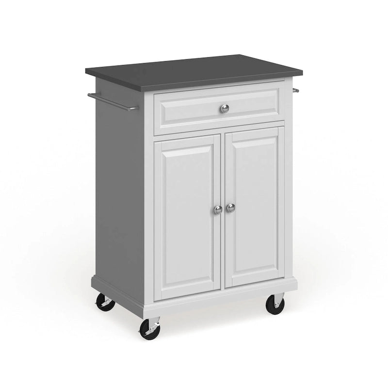 Crosley Compact White Wood Portable Kitchen Cart/ Island with Stainless Steel Top - 18d x 31w x 35.5h