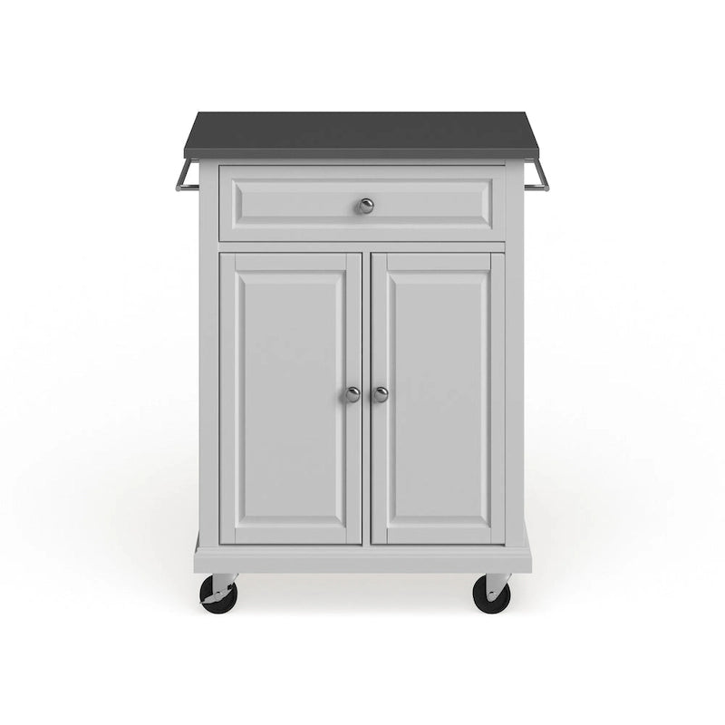 Crosley Compact White Wood Portable Kitchen Cart/ Island with Stainless Steel Top - 18d x 31w x 35.5h