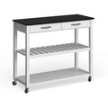 Crosley Solid Black Granite Top Kitchen Cart/ Island With Optional Stool Storage in White Finish - 17d x 43w x 35h