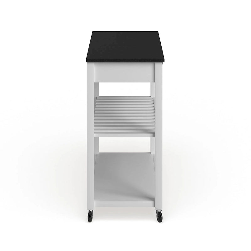 Crosley Solid Black Granite Top Kitchen Cart/ Island With Optional Stool Storage in White Finish - 17d x 43w x 35h