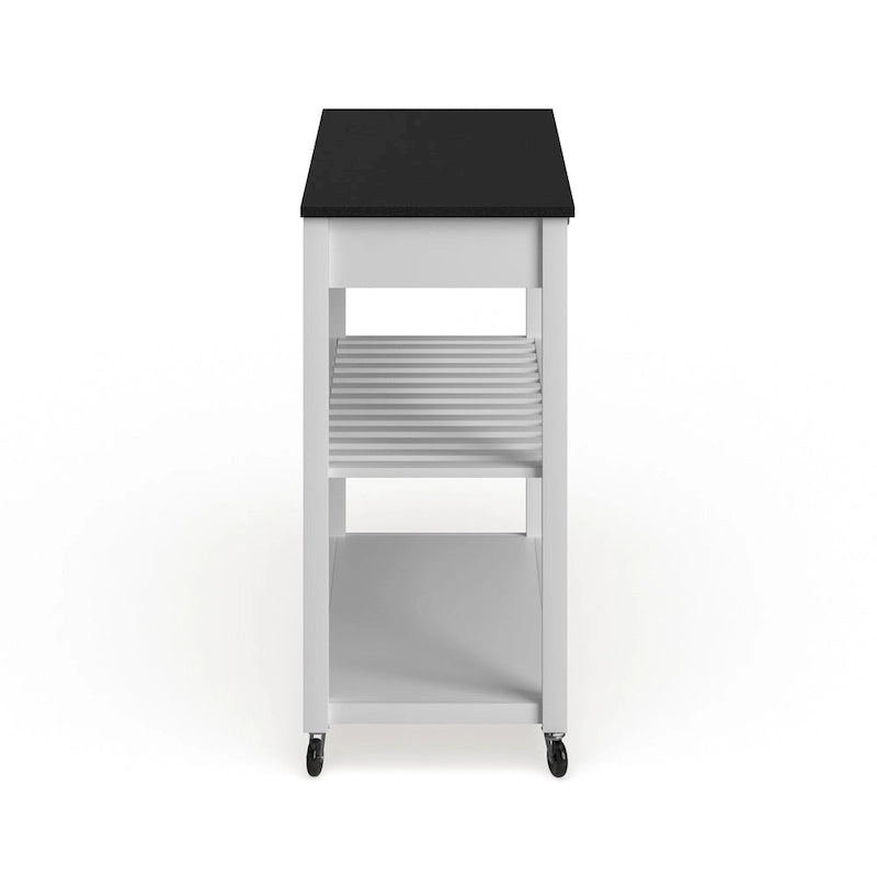 Crosley Solid Black Granite Top Kitchen Cart/ Island With Optional Stool Storage in White Finish - 17d x 43w x 35h