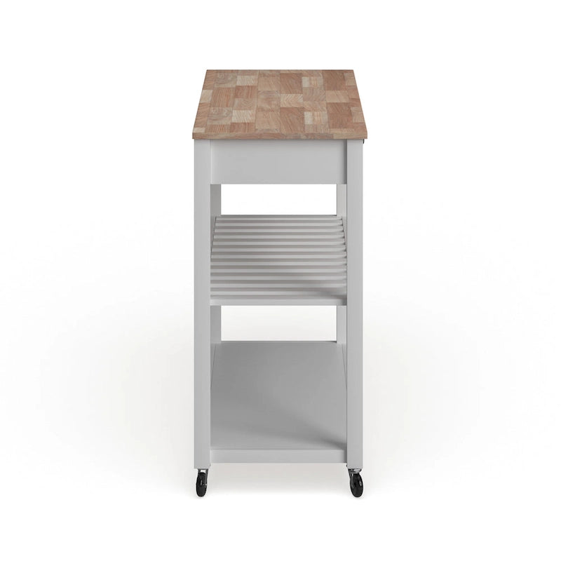 Crosley Natural Wood Top Kitchen Cart/ Island With Optional Stool Storage in White Finish - 17d x 43w x 35h