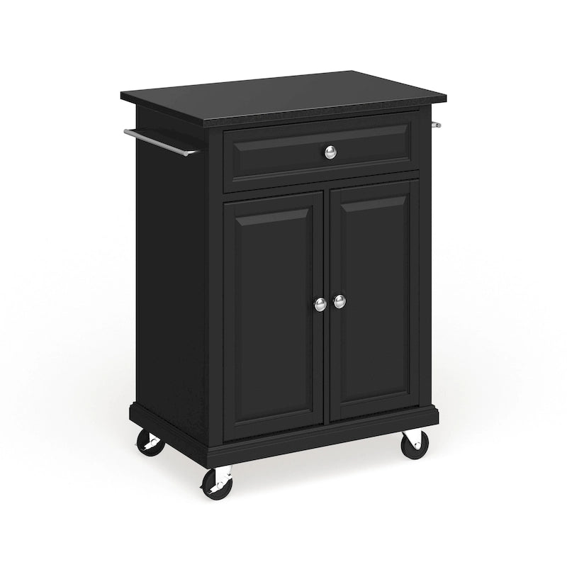 Crosley Compact Solid Black Granite Top Portable Kitchen Cart/ Island in Black Finish - 18d x 31w x 35.5h