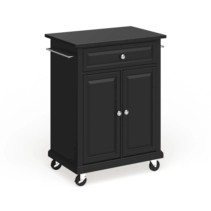 Crosley Compact Solid Black Granite Top Portable Kitchen Cart/ Island in Black Finish - 18d x 31w x 35.5h