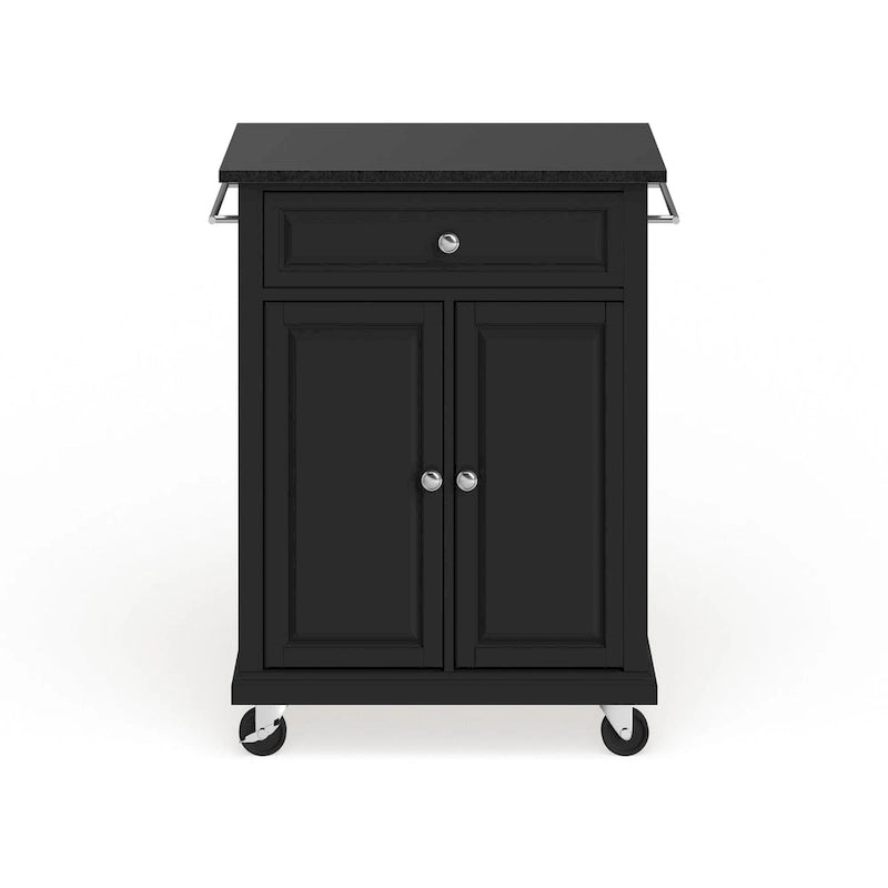 Crosley Compact Solid Black Granite Top Portable Kitchen Cart/ Island in Black Finish - 18d x 31w x 35.5h