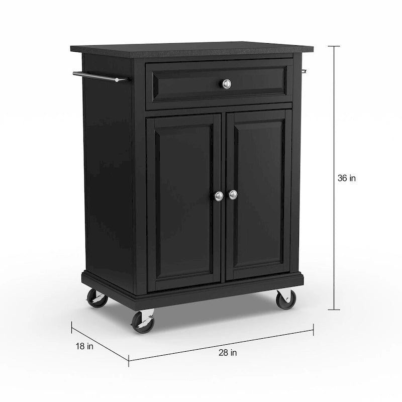 Crosley Compact Solid Black Granite Top Portable Kitchen Cart/ Island in Black Finish - 18d x 31w x 35.5h
