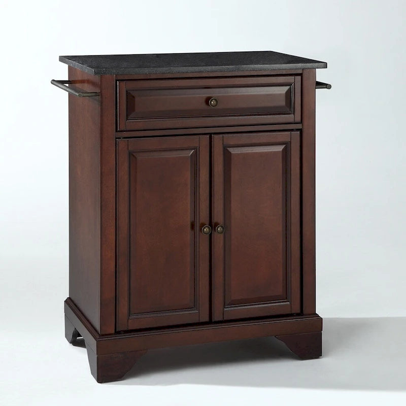 Crosley LaFayette Solid Black Granite Top Portable Kitchen Island in Vintage Mahogany Finish - 31 W x 18 D x 35 H