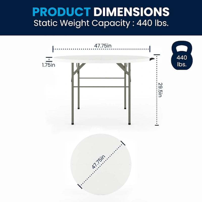 4-Foot Round Bi-Fold Plastic Event Folding Table with Handle