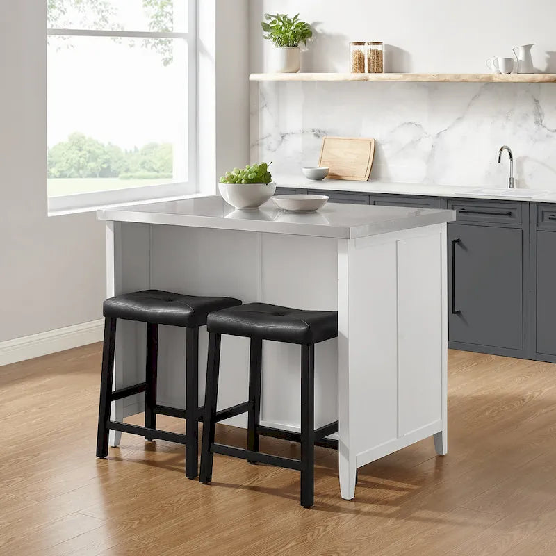 Crosley Silvia Stainless Steel Top Island W/Uph Saddle Stools - 47d x 46w x 36.5h