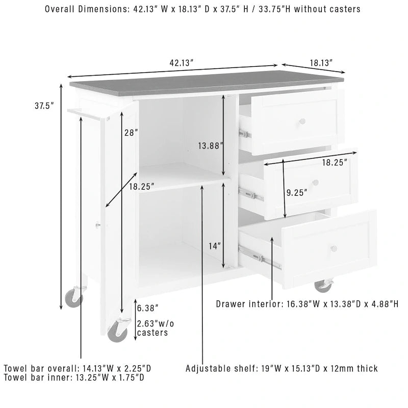 Crosley Soren Stainless Steel Top Kitchen Island/Cart - 18.13d x 42.13w x 37.5h