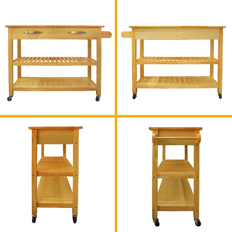 Kitchen Island & Kitchen Cart, Mobile Kitchen Island with Two Lockable Wheels, Rubber Wood Top, Simple Design