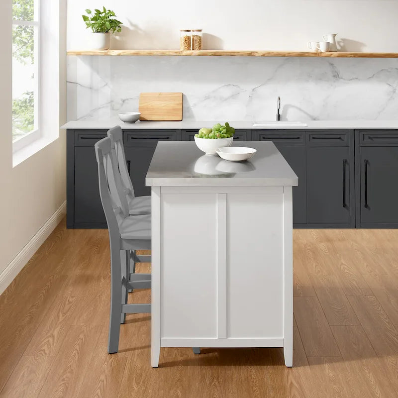 Crosley Silvia Stainless Steel Top Kitchen Island W/X-Back Stools - 57d x 46w x 41h