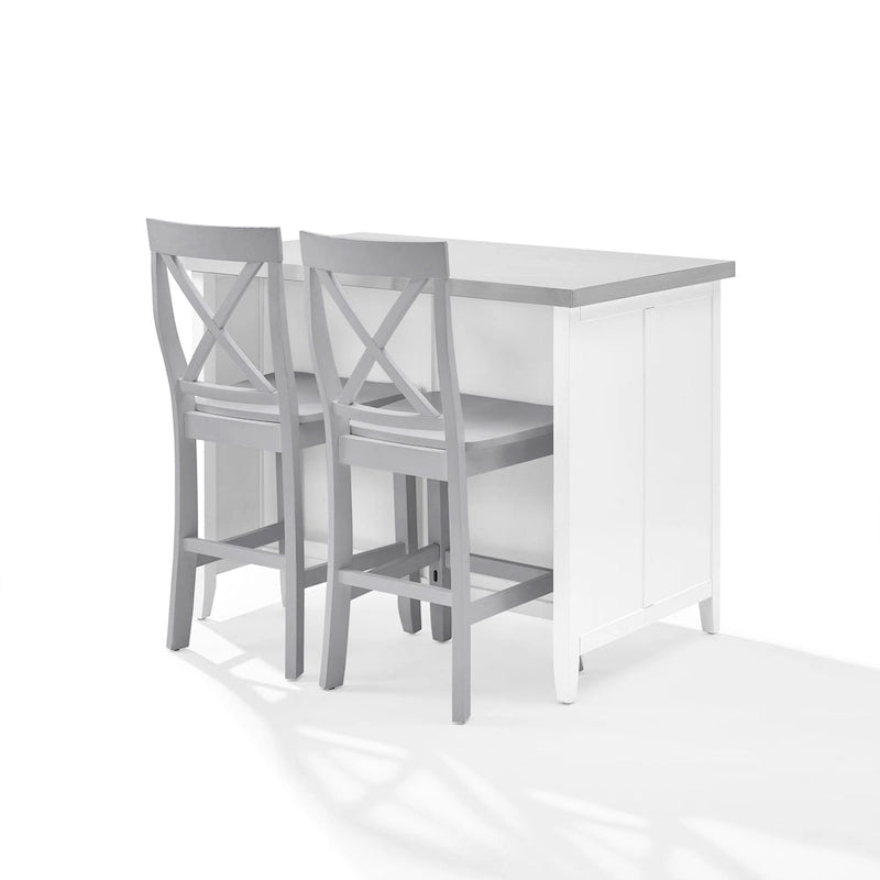 Crosley Silvia Stainless Steel Top Kitchen Island W/X-Back Stools - 57d x 46w x 41h