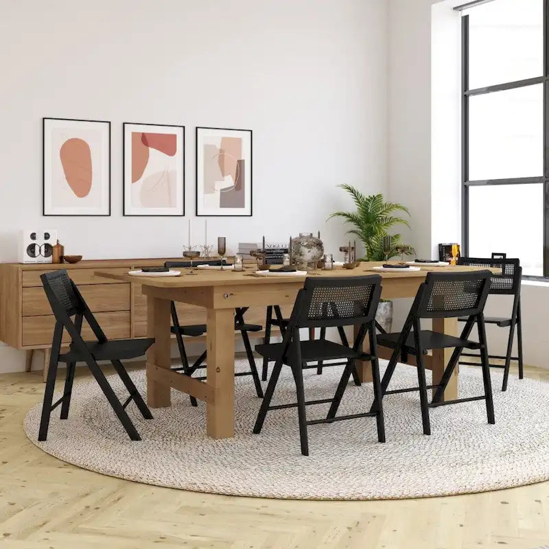 Folding Armless Cane Rattan Chairs with Breathable Woven Backrests - 2 Pack