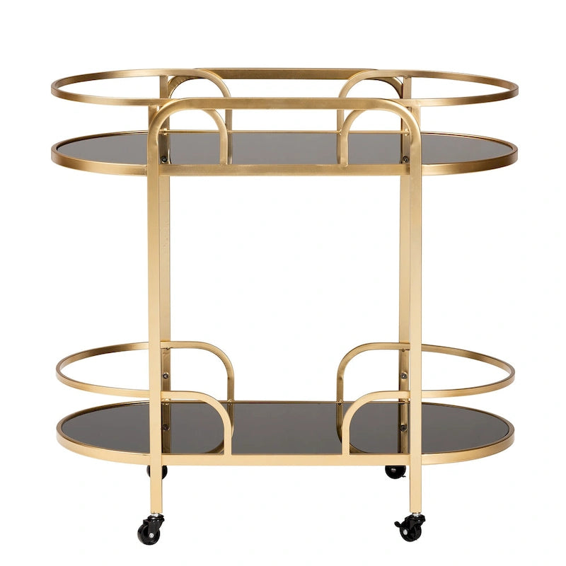 Leighton Contemporary Glam and Luxe Gold Metal and Tempered Glass 2-Tier Wine Cart