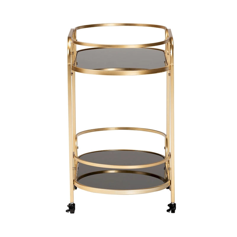 Leighton Contemporary Glam and Luxe Gold Metal and Tempered Glass 2-Tier Wine Cart