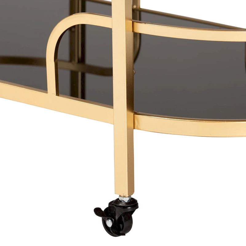 Leighton Contemporary Glam and Luxe Gold Metal and Tempered Glass 2-Tier Wine Cart