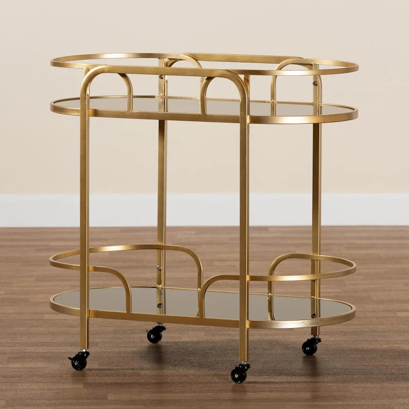 Leighton Contemporary Glam and Luxe Gold Metal and Tempered Glass 2-Tier Wine Cart
