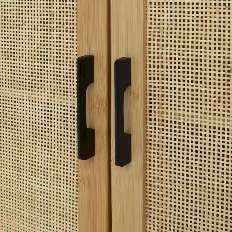 VEIKOUS 3-Door Natural Rattan Bamboo Sideboard Buffet Kitchen Storage Cabinet
