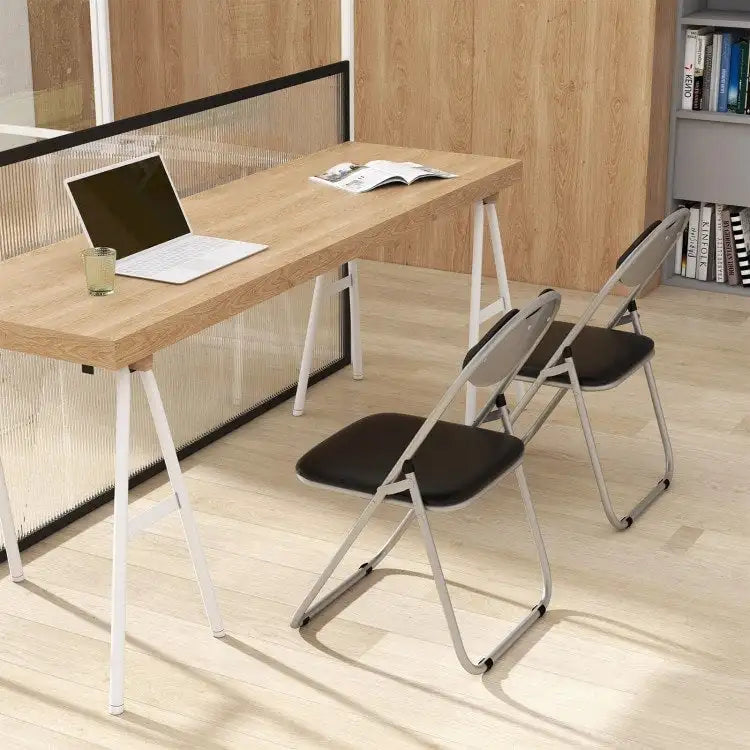Black Portable Folding Dining Chairs Set with Carrying Handles and U-Shaped Metal Base